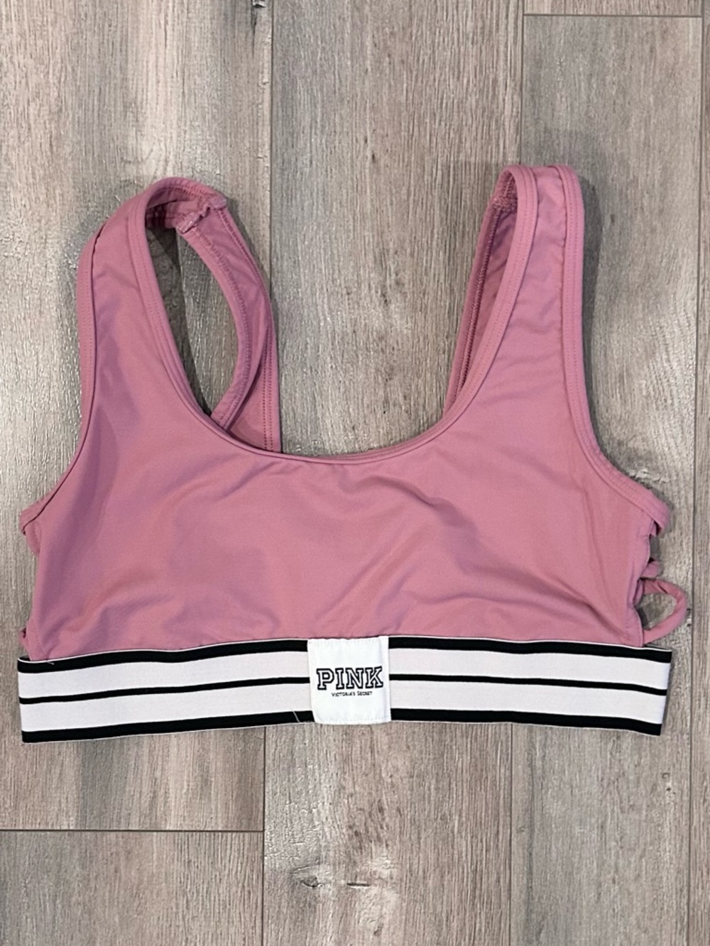 PINK Victoria's Secret Mauve Pink Sports Bra with Black & White Striped Band